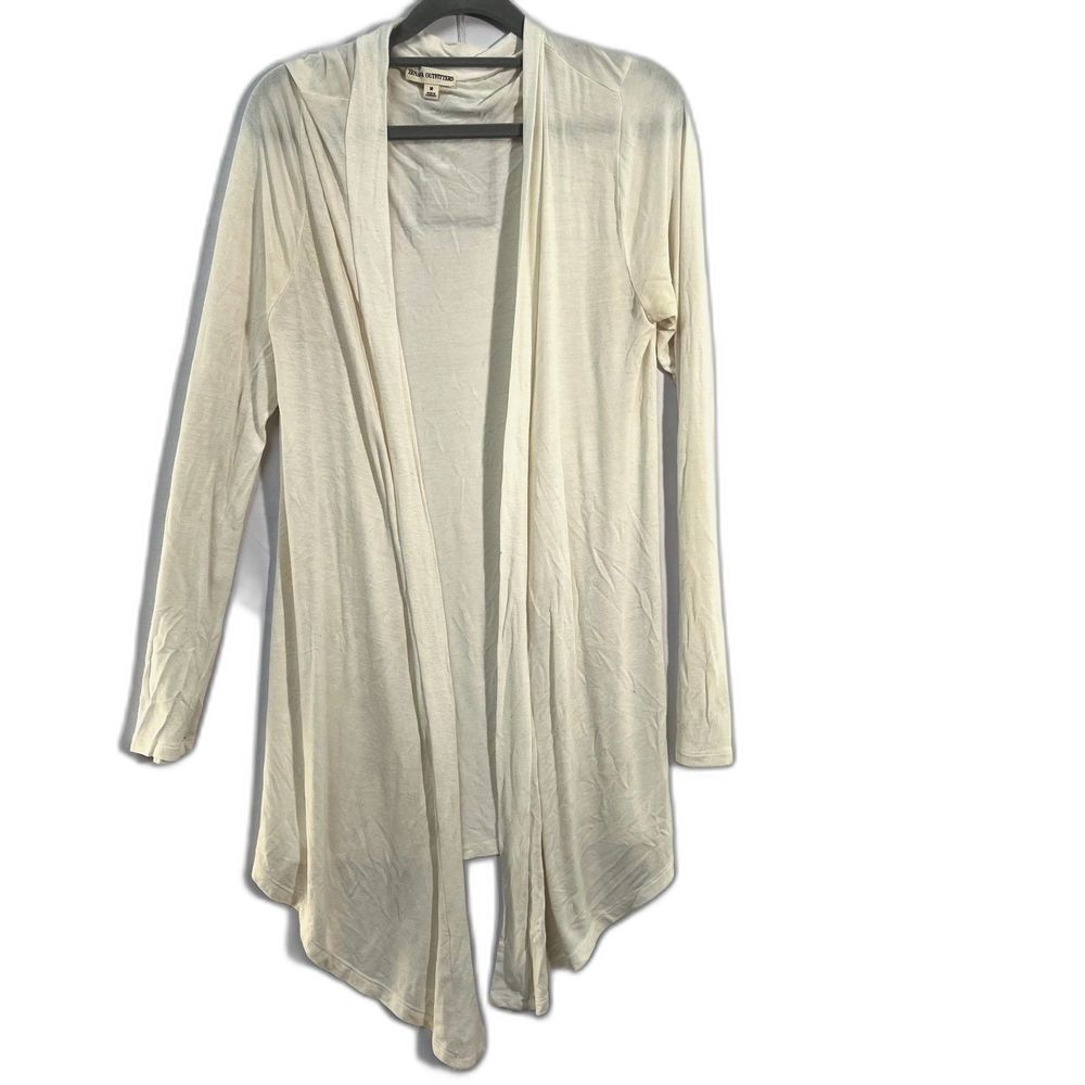 Zenana Outfitters White Thin Open Drape-Front Cardigan Long Sleeve Women Medium